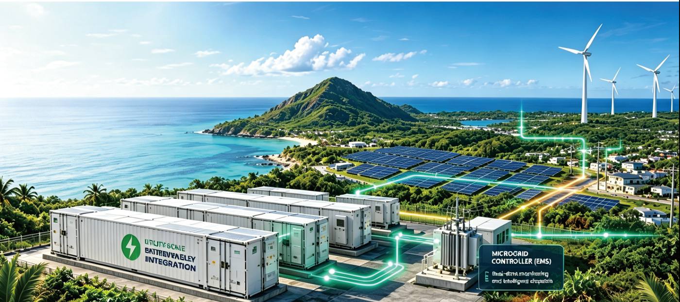 Utility-scale solar and battery energy storage installation integrated with wind generation